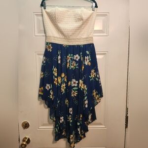 Nwot Wishful Park Strapless Blue Floral Women's Dress